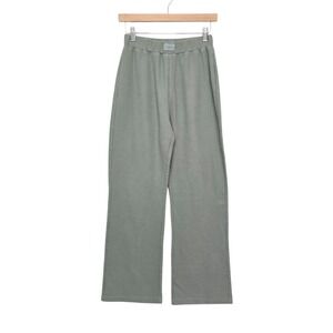 Comfrt Womens Sage Green Waffle Knit Wide Leg Lounge Pants Medium High Rise 0826